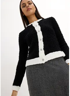 Kort bouclé-cardigan i ull, bonprix