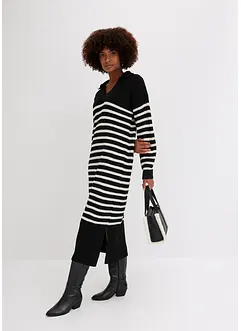 Oversized strikket kjole med krage og striper, bonprix