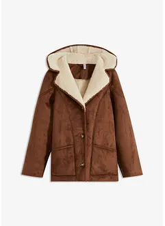 Shearling-jakke med hette, bonprix