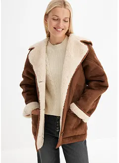 Shearling-jakke med hette, bonprix