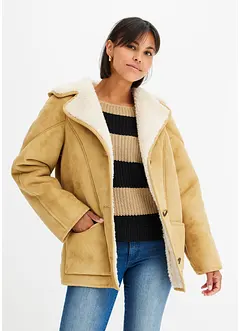 Shearling-jakke med hette, bonprix