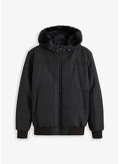 Vattert bomberjakke med hette med fuskepels, bonprix