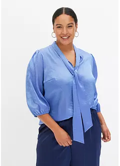 Bluse med sløyfe i materiale med glans, bonprix