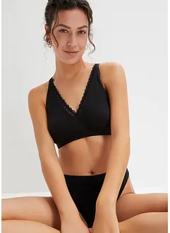 Bralette i ribbet materiale med økologisk bomull og blonder, bonprix