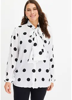 Bluse med sløyfe i halsen og ballongermer, bonprix