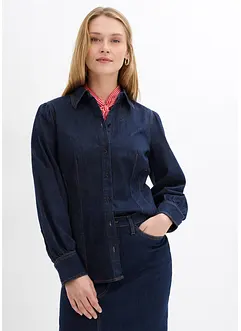 Jeansbluse med ballongermer, bonprix