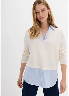 Genser i finstrikk med bluse-innfelling, bonprix