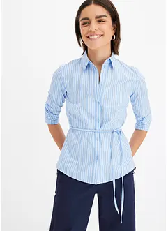Bluse med stripemønster og smalt knytebelte, bonprix