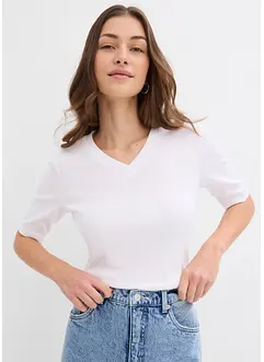 Topp i ribbemateriale med økologisk bomull (2-pack), bonprix