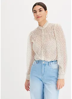 Mønstret chiffonbluse med rysjer, bonprix
