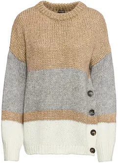 Oversized, stripet genser med knapper, bonprix