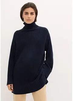 Oversized genser i bomullsmiks med vid, høy hals, bonprix
