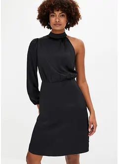 One shoulder-kjole i blank sateng, bonprix