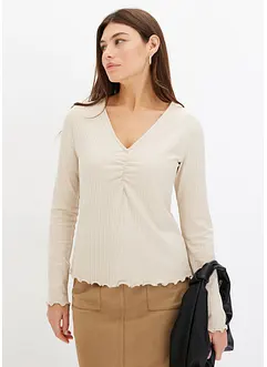 Ribbet topp med V-hals, bonprix