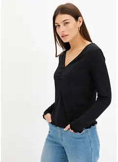 Ribbet topp med V-hals, bonprix