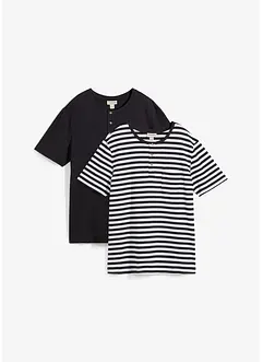 Henley T-skjorte (2-pack) i ren økologisk bomull, bonprix