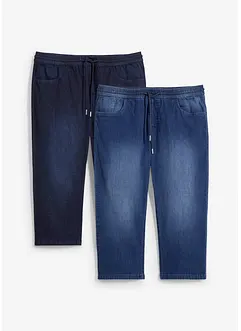 Regular Fit-3/4-pull on-jeans i lett denim med stretch, Straight, (2-pack), bonprix