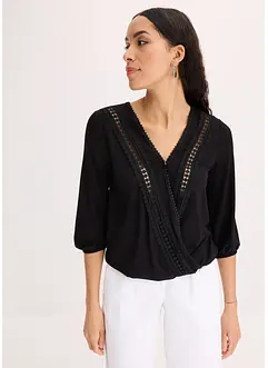 Omslagstopp med 3/4-lange ermer og blonder, bonprix