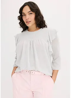 Topp med lurex, volanger ved skuldrene og 3/4-lange ermer, bonprix