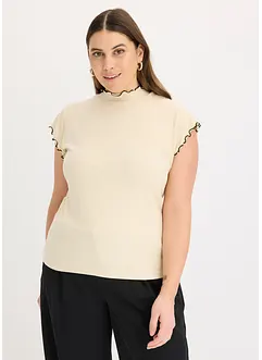 Ribbestrikket topp med smale rysjekanter, bonprix
