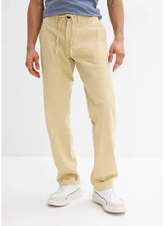 Regular Fit-pull on-bukse i chinos-modell med lin, Straight, bonprix