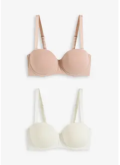 Stroppeløs BH med bøyle og økologisk bomull (2-pack), bonprix