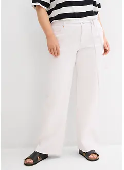 Wide Leg-jeans, Mid Waist, med belte, bonprix