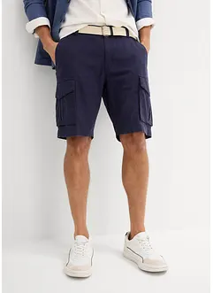 Regular Fit-cargo-bermudashorts i lin-miks med belte, bonprix