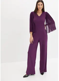 Jersey jumpsuit med plisserte ermer i tynn chiffon, bonprix
