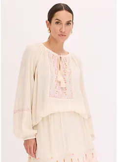 Oversized bluse med broderi, bonprix