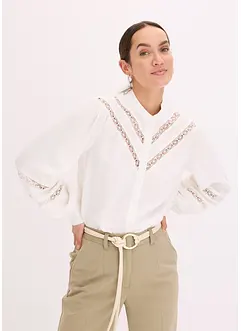 Bluse med lin og chrochet-innfellinger, bonprix