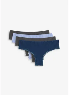 Brazilian-truse i ribbet materiale med økologisk bomull og blonder (4-pack), bonprix