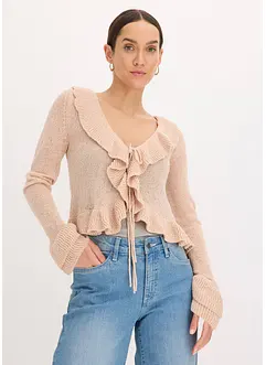 Finstrikket cardigan med rysjer, bonprix