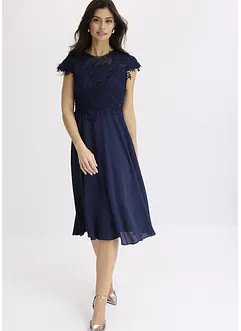 Midikjole i lett tyll med blonder, bonprix