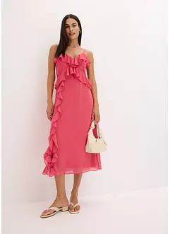 Midikjole i chiffon med volanger, bonprix