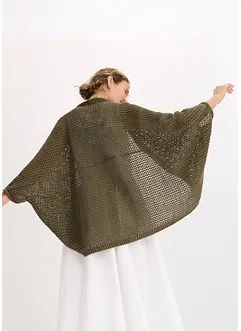 Poncho i hullstrikk med lin, bonprix