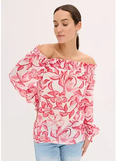 Bluse med print og singoalla-utringning, bonprix