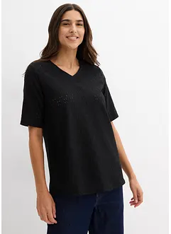 Topp av krepp med hullbroderi, bonprix