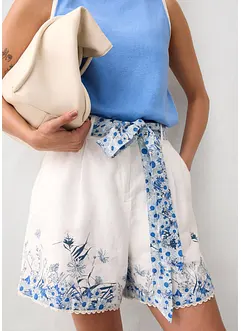 Shorts i ren lin med blomsterprint, bonprix