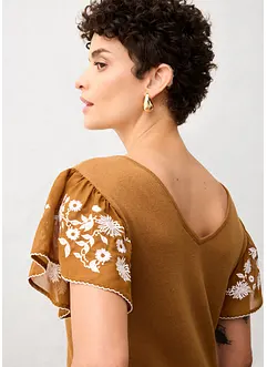 Strikket topp med silke og ermer i chiffon, bonprix