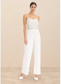 Elegant jumpsuit i strukturert krepp med perlebroderi, bonprix