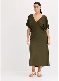 Kjole i ribbet jersey med rynking i siden, bonprix