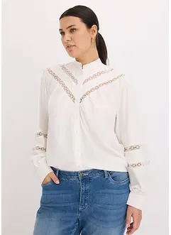 Bluse med lin og chrochet-innfellinger, bonprix