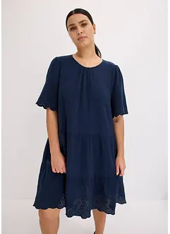 Kjole av musselin med hullbroderi, bonprix