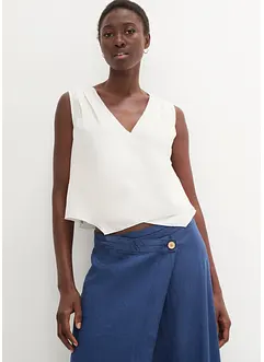 Blusetopp i 100% lin og omslagslook, bonprix