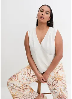 Blusetopp i 100% lin og omslagslook, bonprix
