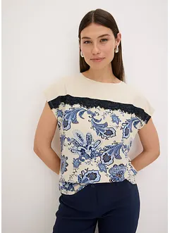 Topp med blondebånd og paisley-print, bonprix