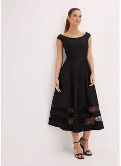 Off shoulder-kjole med blonder og belte, bonprix