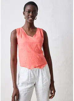 Blusetopp i 100% lin og omslagslook, bonprix