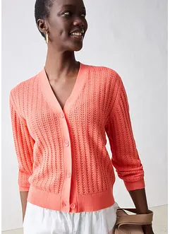 Hullstrikket cardigan med lin, bonprix